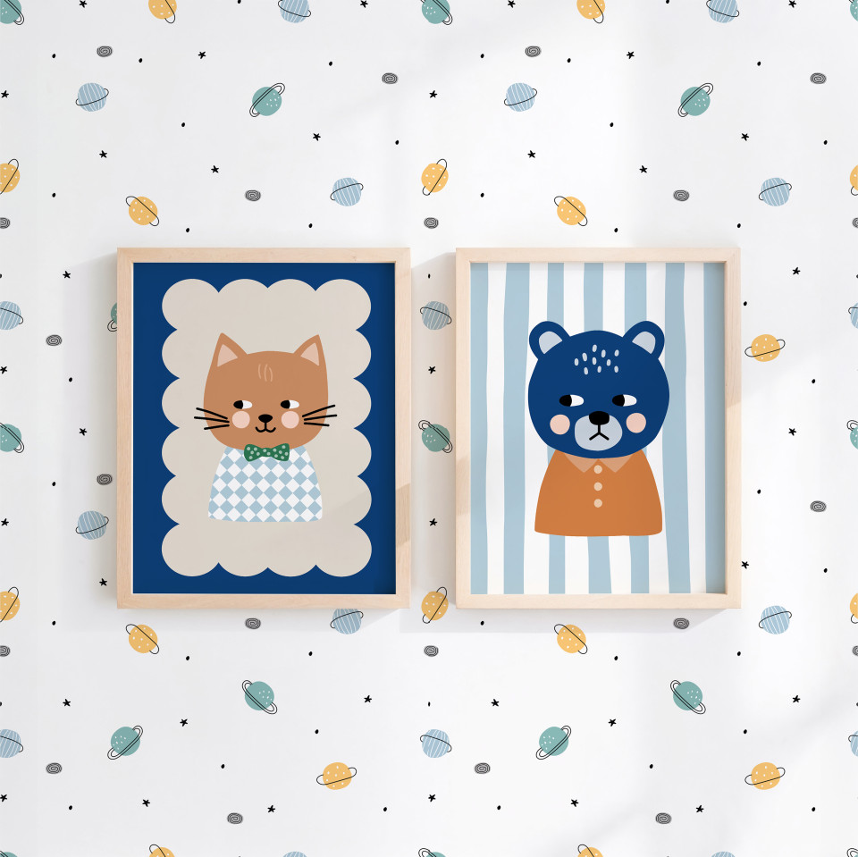 Kids room print set of 2 | Bear & Cat
