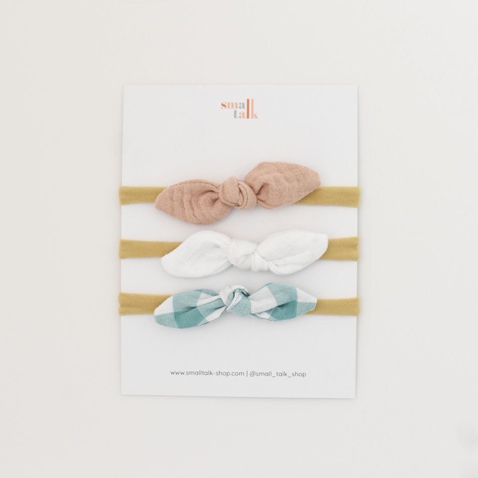 מארז שלישיית פפיונים ורוד מעושן, לבן ומשובץ | סיכות או סרטים