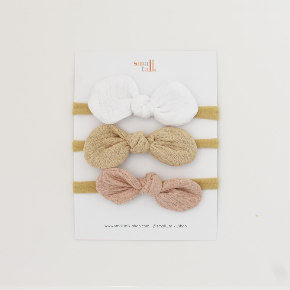 מארז שלישיית פפיונים לבן, ורוד מעושן וחול | סיכות או סרטים